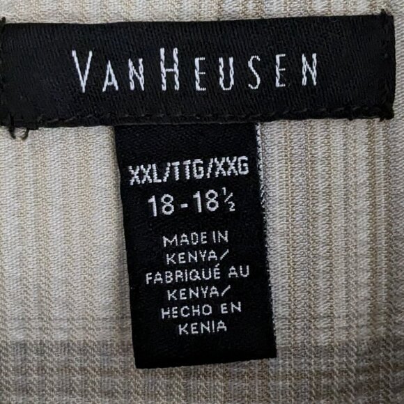 VAN HEUSEN Men's Textured Beige Plaid Short Sleeve Button Dress Shirt; Size XXL - Picture 4 of 6